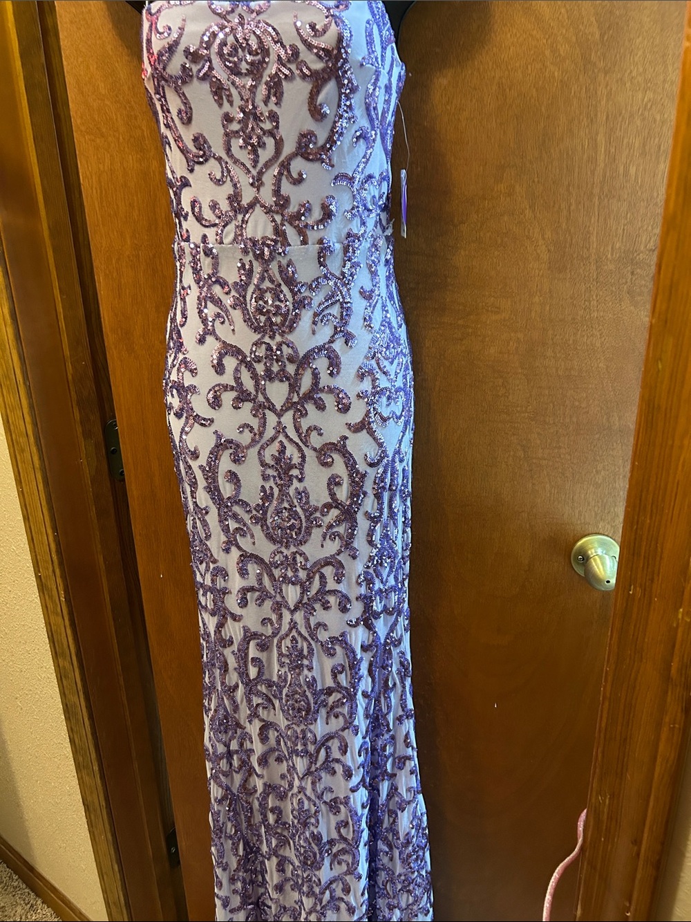 Sequined Lavender Patterned Special Occasion Gown - Elegant